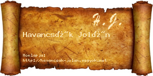 Havancsák Jolán névjegykártya